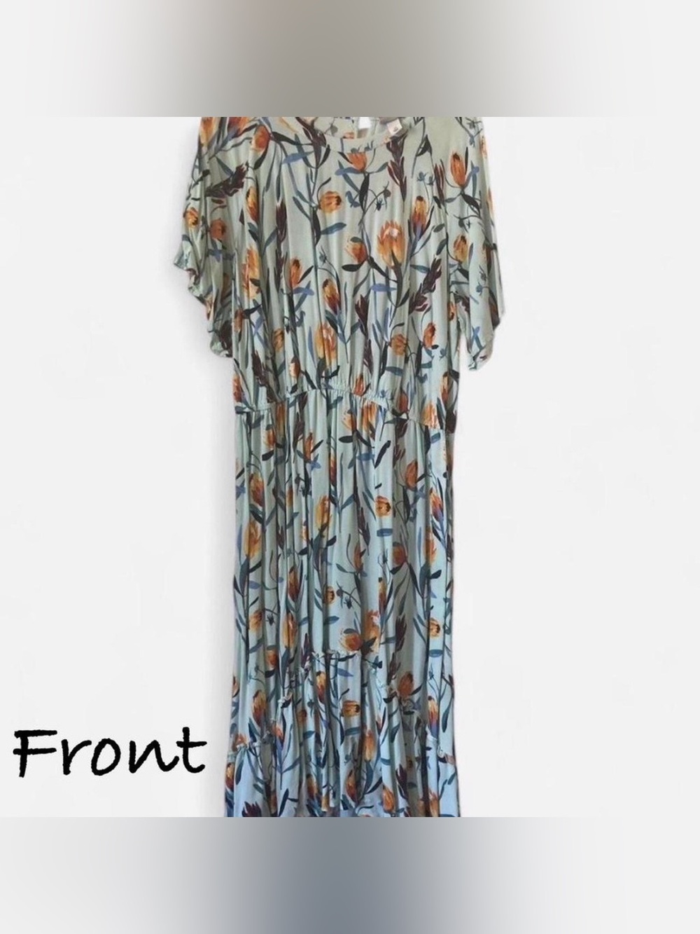 Ava & Viv Floral Maxi Dress in Light Blue and Orange, Size 2X